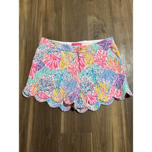 Lilly Pulitzer Buttercup Knit Shorts 5" Size 8 Poolside Floral Coral Bright